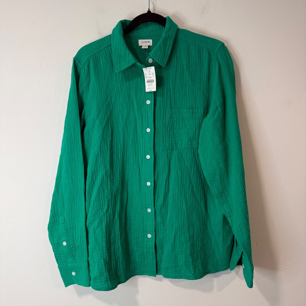 J.Crew Womens Button Down Shirt M Green NWT Gauze Double Layer Cotton BY043